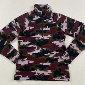 NWOT Eddie Bauer 1/4 Zip Camo Fleece Pullover Sweater Jacket Women's XS Burgundy
